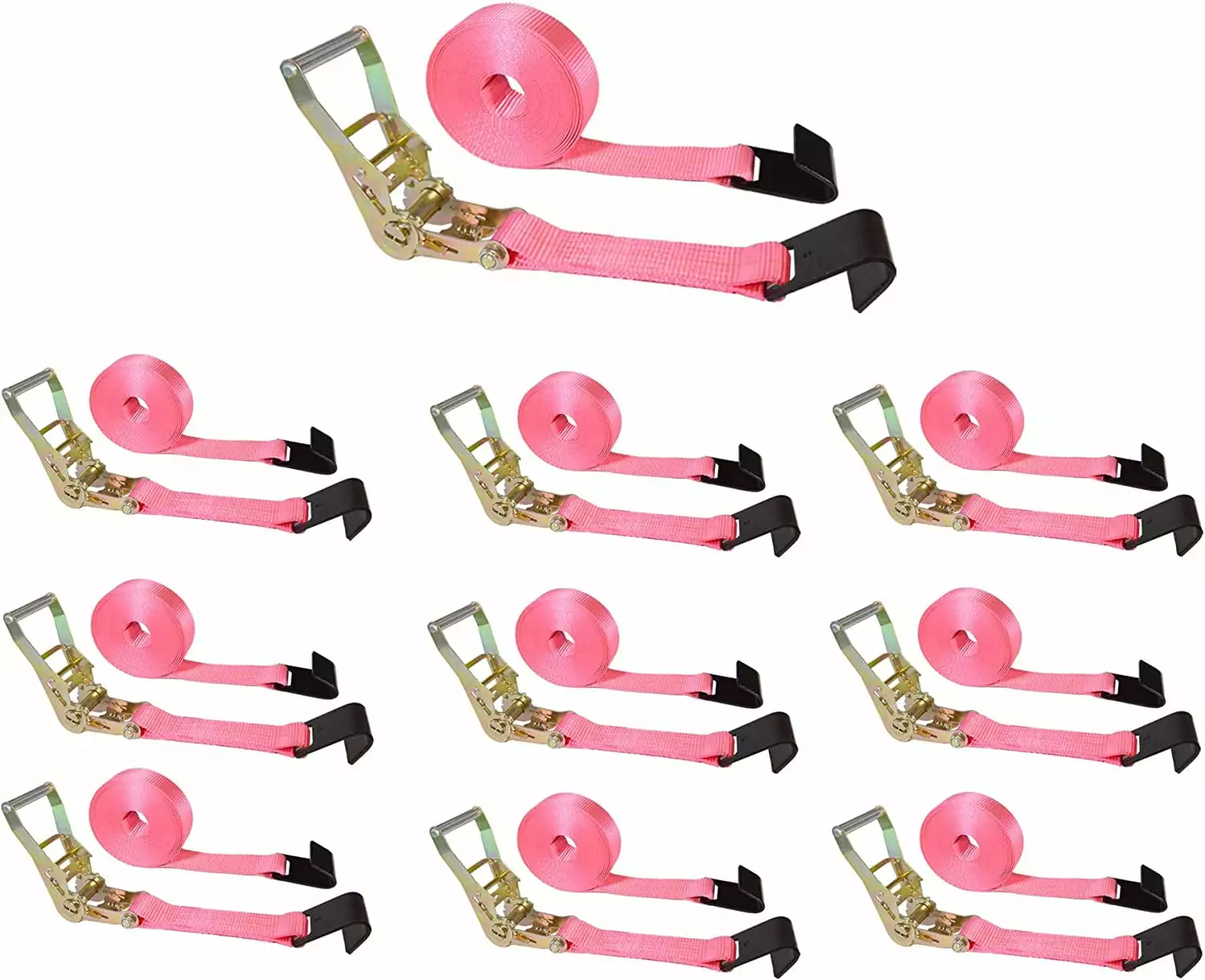 Mega Cargo Control USA 10 Pack Heavy Duty 2 x 30' Ratchet Tie Down Strap W/ Flat Hook WLL: 3333 lbs Pink