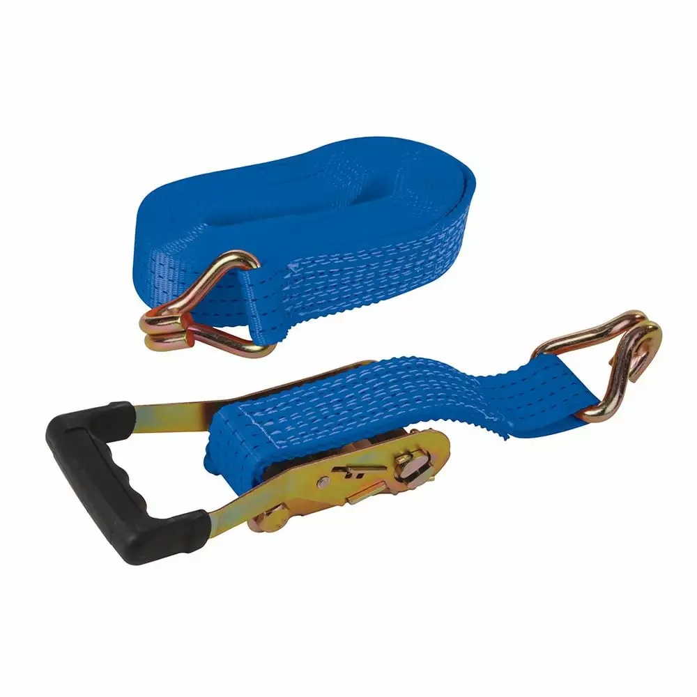 Silverline - Rubber-Handled Ratchet Tie Down Strap J-Hook - 8m x 50mm Rated 1300kg Capacity 2600kg