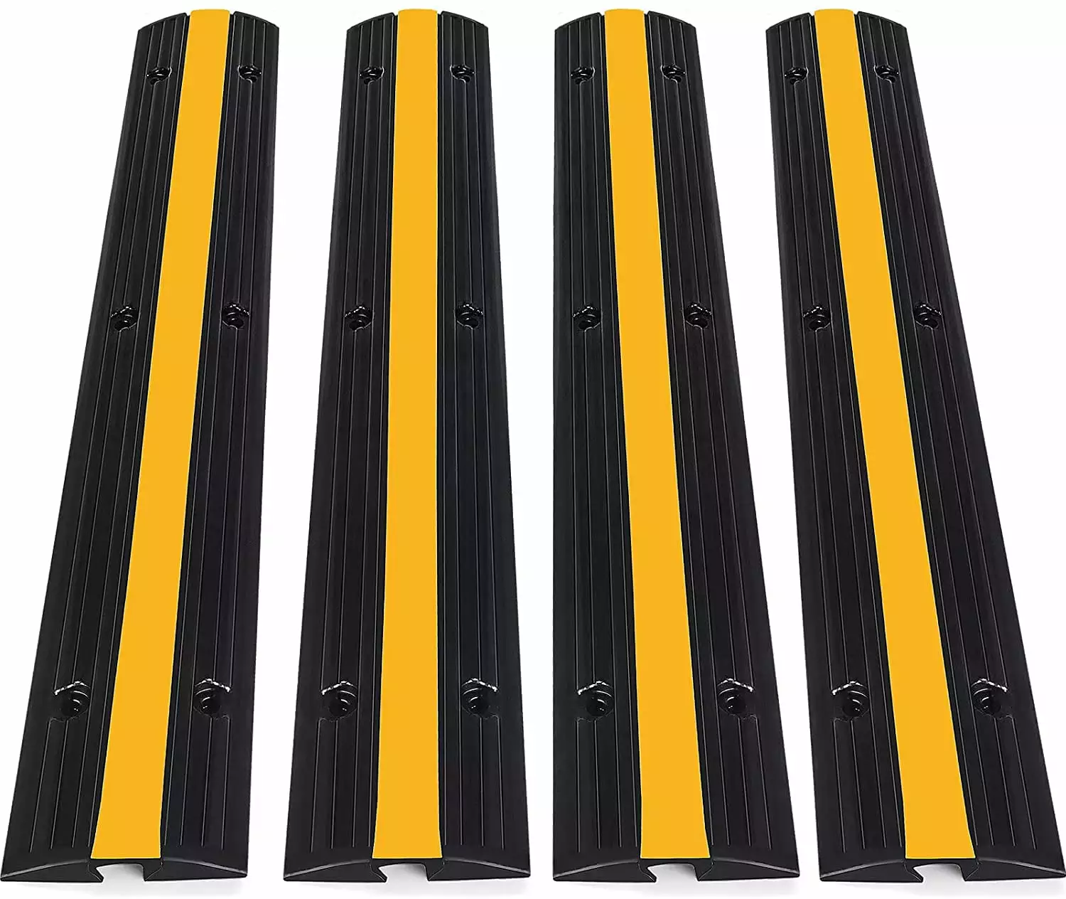 1 Channel 4 Pack Hose Protector Ramp Cable Protector Ramp for Cords Anti-Skid Rubber Cable Ramp Speed Bumps Outdoor Cable Cover Heavy Duty Driveway Curb Ramps for Asphalt Yellow.Black