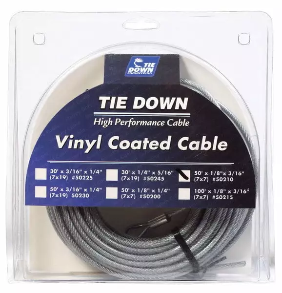 1 PC Tie Down Engineering Vinyl Coated Galvanized Steel 1/8 in. D X 50 ft. L Aircraft Cable