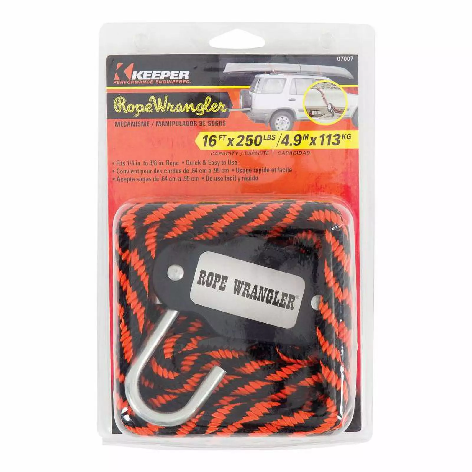 1 Pc. Keeper Rope Wrangler 3/8 In. W X 16 Ft. L Black/Orange Tie Down 250 Lb 1 Pk