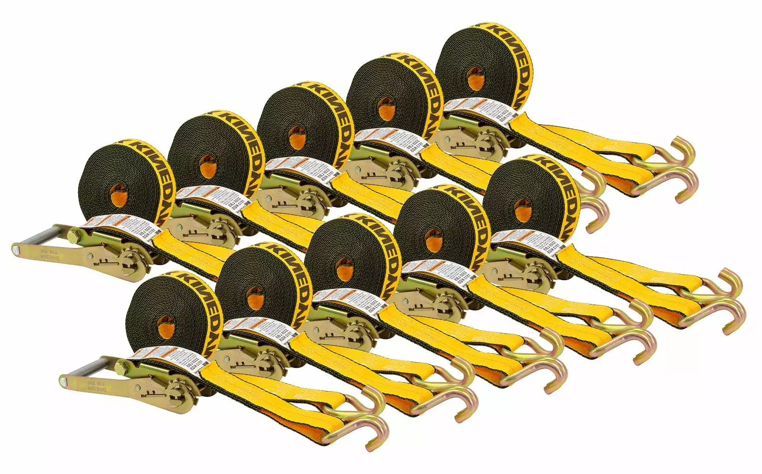 (10 Pack) Kinedyne 2 x 30' Yellow Ratchet Strap w/ Wire Hook | Heavy Duty TieDown Ratchet Straps for flatbed. Truck. Trailers Pickup