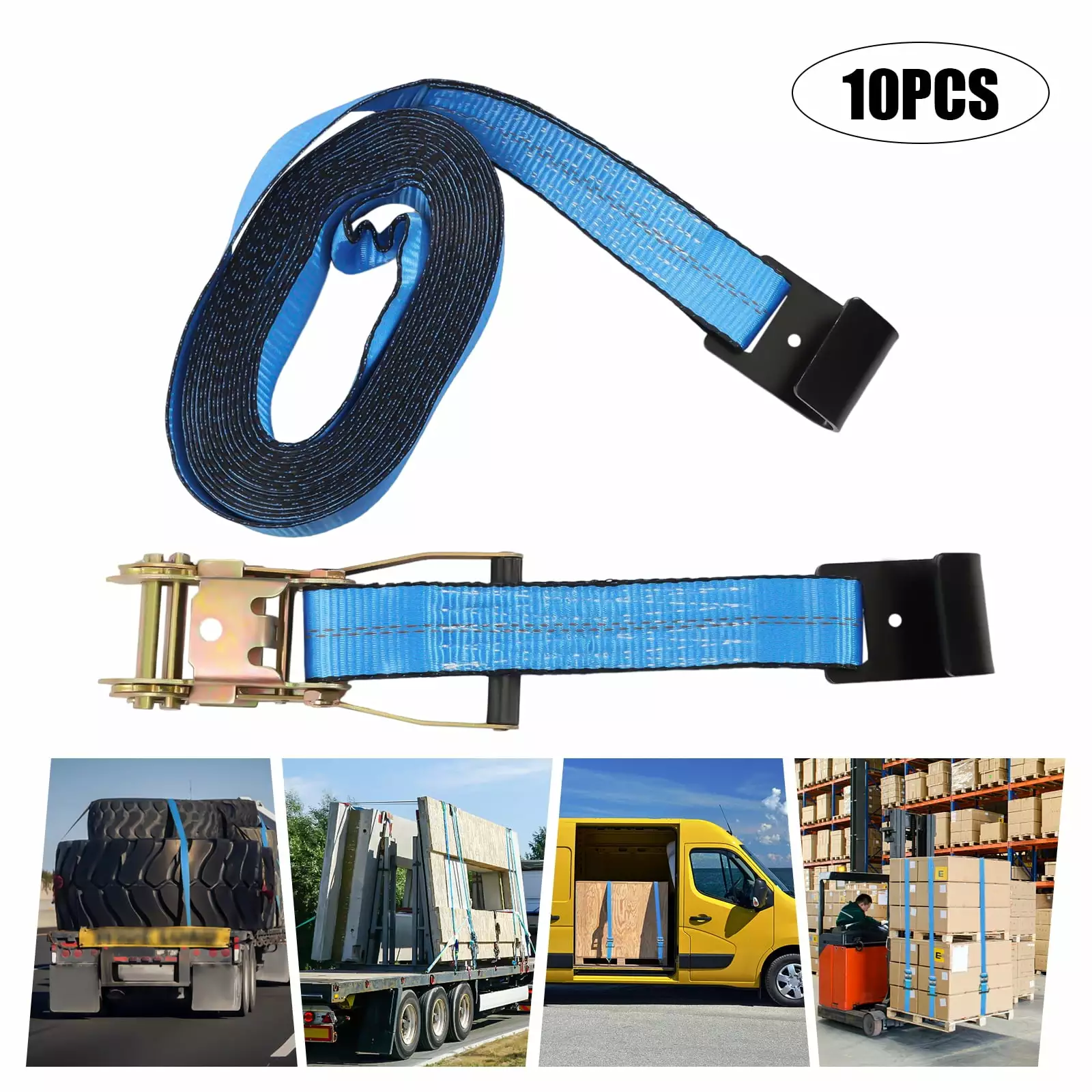 10PCS 30ft*2in Ratchet Lashing Straps Ratchet Tie Down Straps 11000lb Ratchet Strap Flat Hook Blue