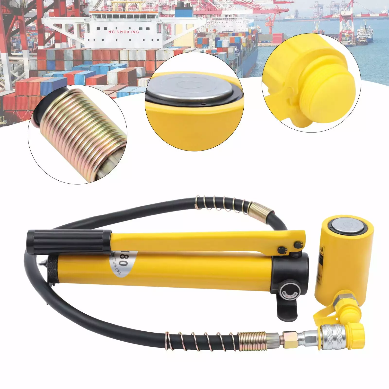 10T Hydraulic Cylinder Jack Low Profile Porta Power Ram RSC-1050 Single Acting 10T Hydraulic Ram Cylinder Jack with CP-180 Hydraulic Hand Pump for Machinery 10T Hydraulic Cylinder Ram Jack