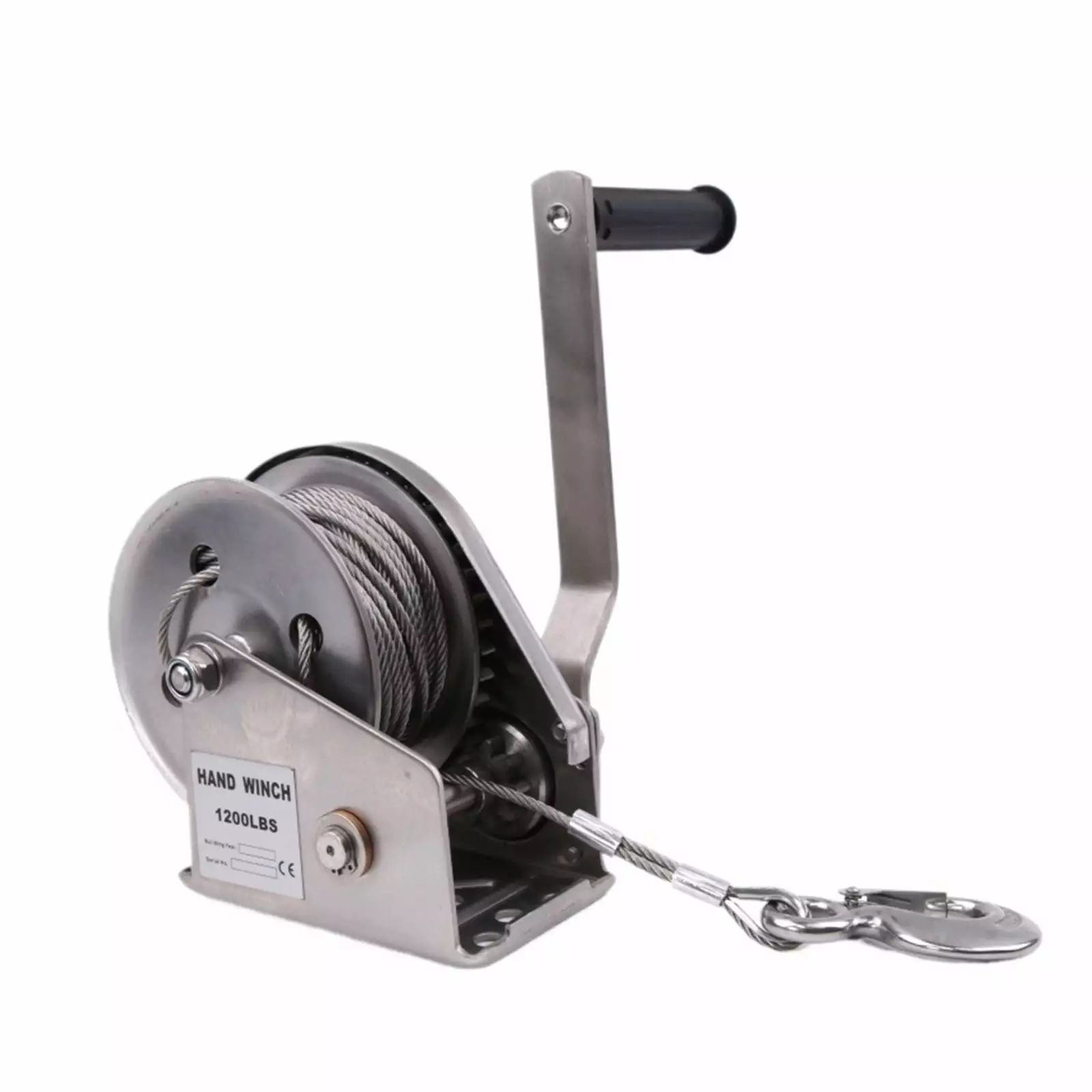 1200LBS 304 Stainless Steel Self-locking Winch 10m Wire Rope / Hook Two Way Brake with Excellent Towing Capacity