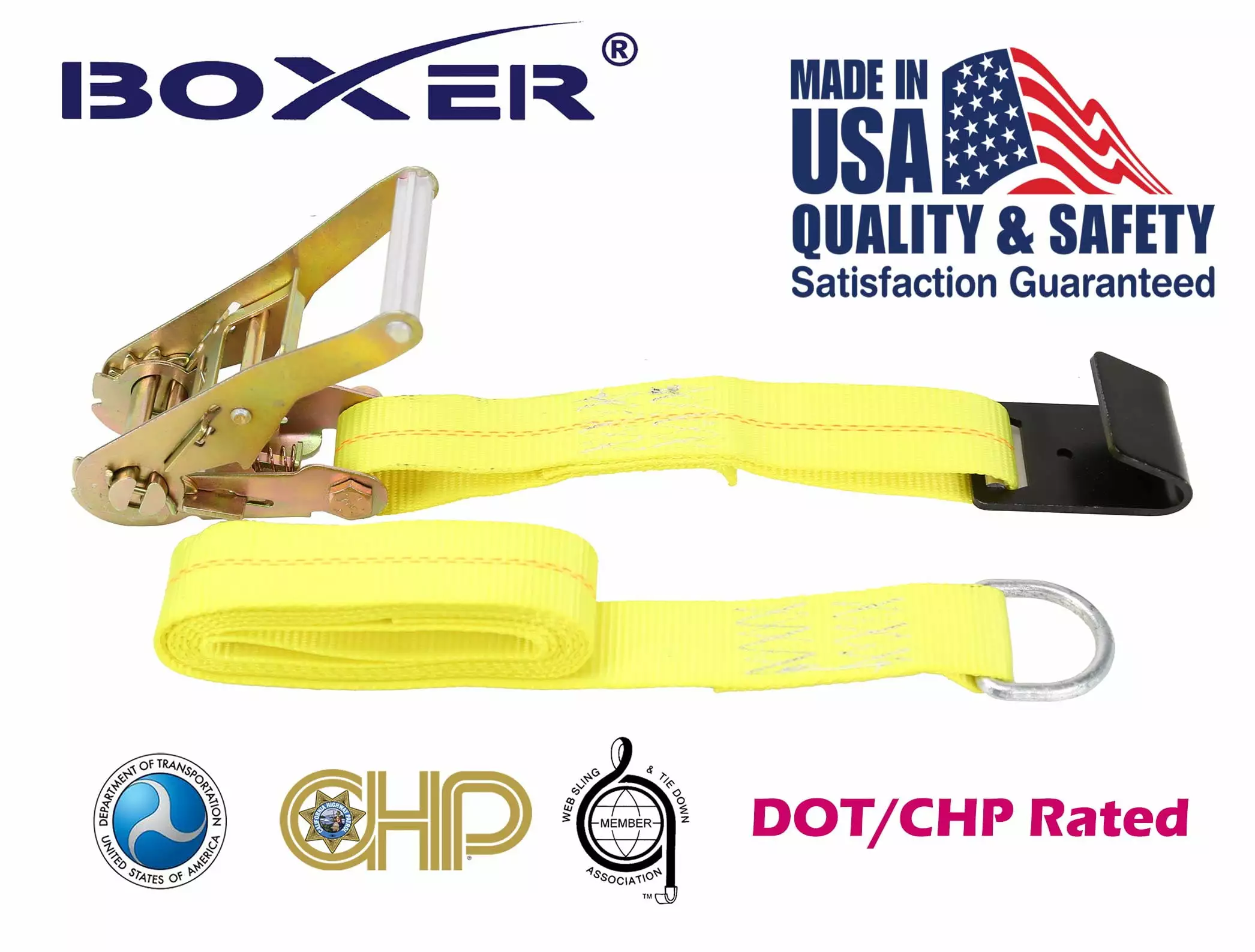 (2) Boxer DOT HD 2x10' Tire Strap Flat Hook Tie Down w/Ratchet Car Hauler US Made