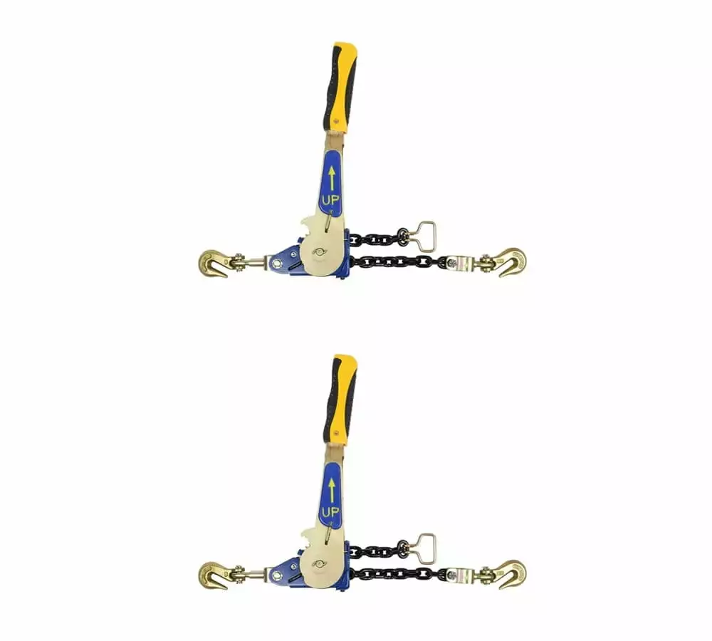 2 Pack 5/16-3/8 EZ Ratchet Chain Binder with Grab Hooks & 5400 lbs WLL - Heavy Duty Tie Down Ratchet Load Binder for Flatbed Trailers & Trucks