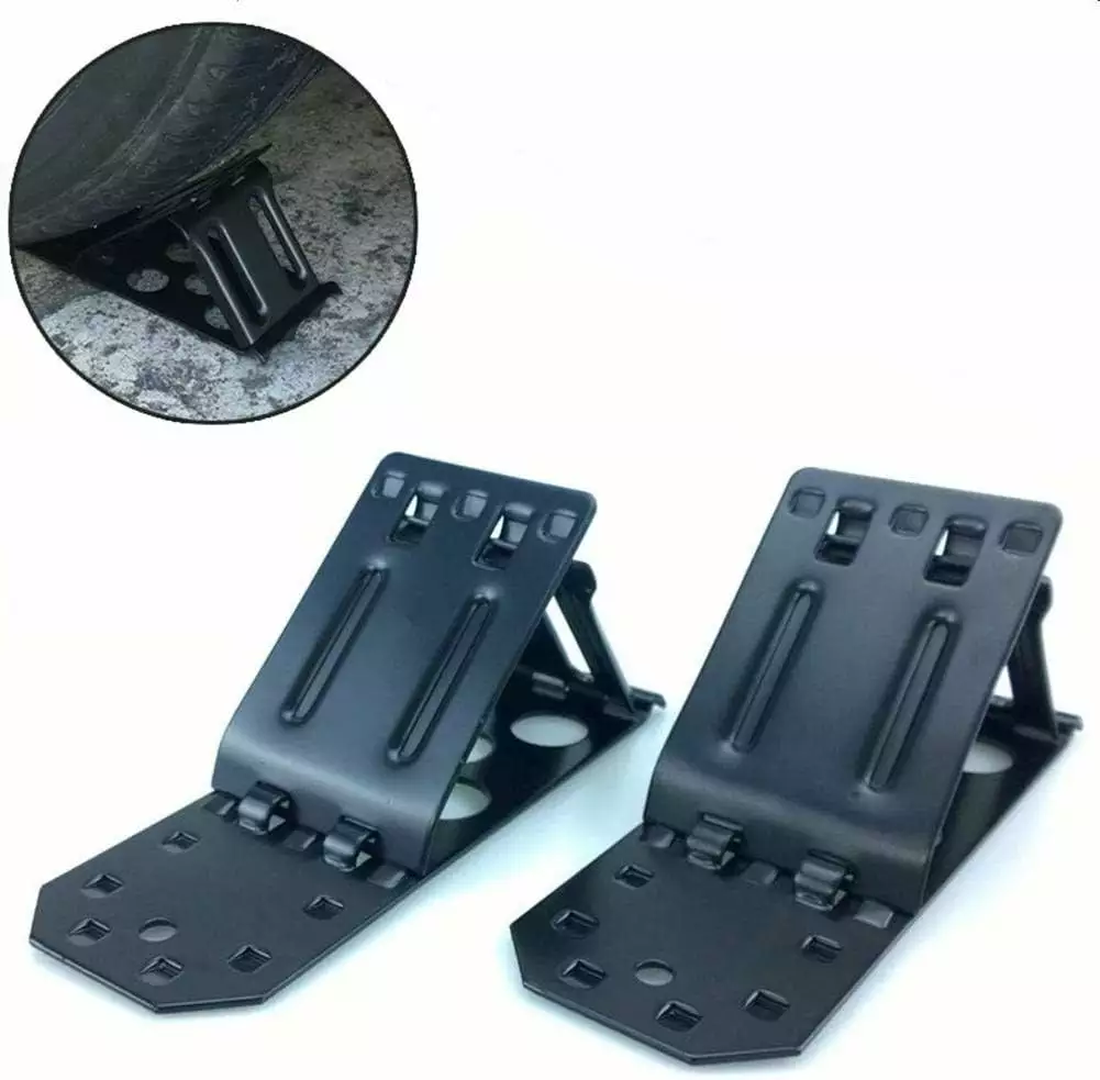 2 Pack Metal Wheel Chocks. Foldable Non-Slip Tire Chocks for Front and Rear Car or RV. Trailer. Motorhome. Truck. Car and ATV - Keep Your Vehicle in Place