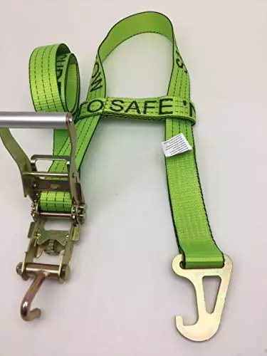 2 Pack Quick-Pick Wheel Lift Strap with Finger Hook Ratchet to fit Jerr-Dan MPL Element Basket Heavy Duty TECNIC Transport Webbing Hi-Viz Green