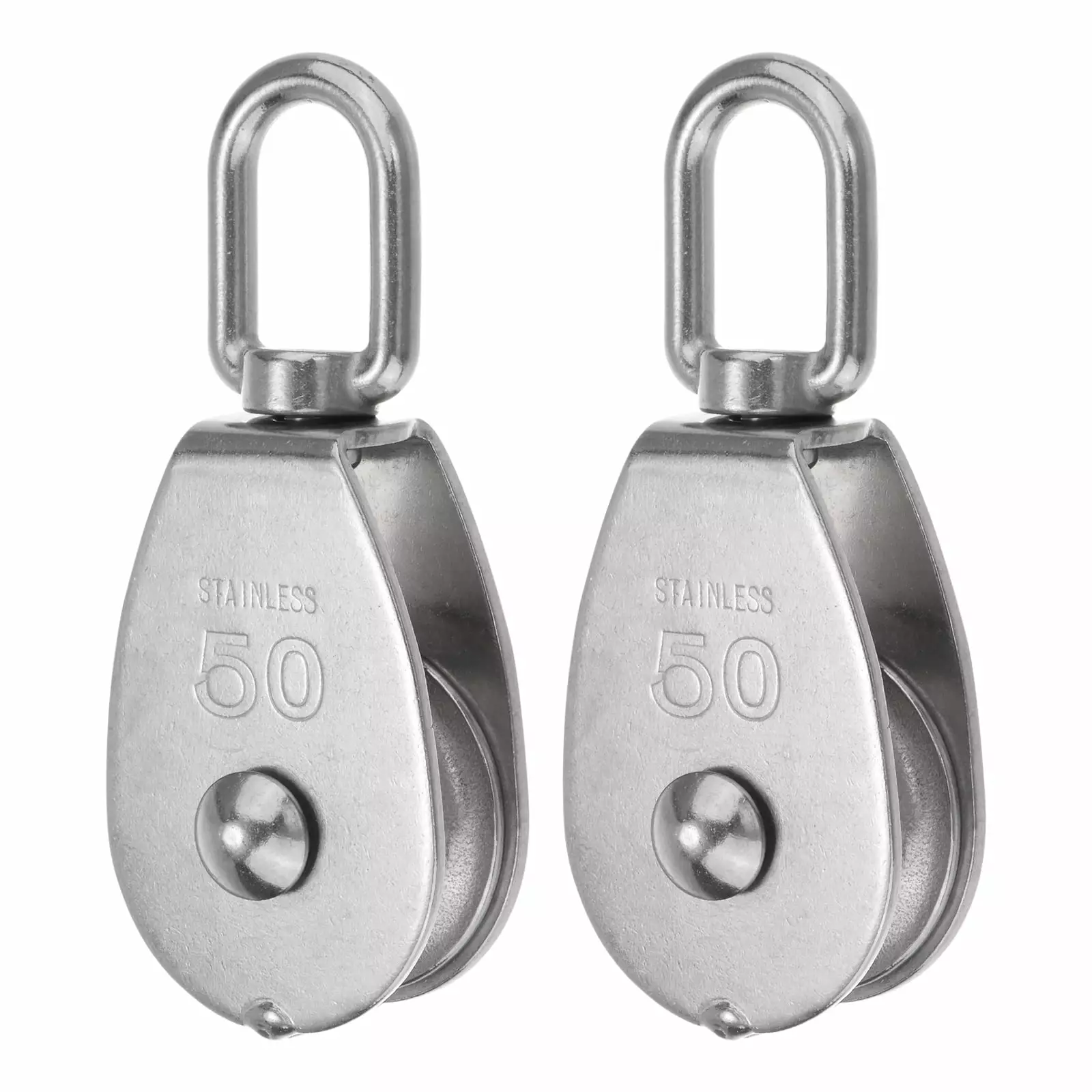 2 Packs M50 Single Pulley Block. 304 Stainless Steel Hanging Wire Towing Wheel. Lifting Crane Swivel Hook