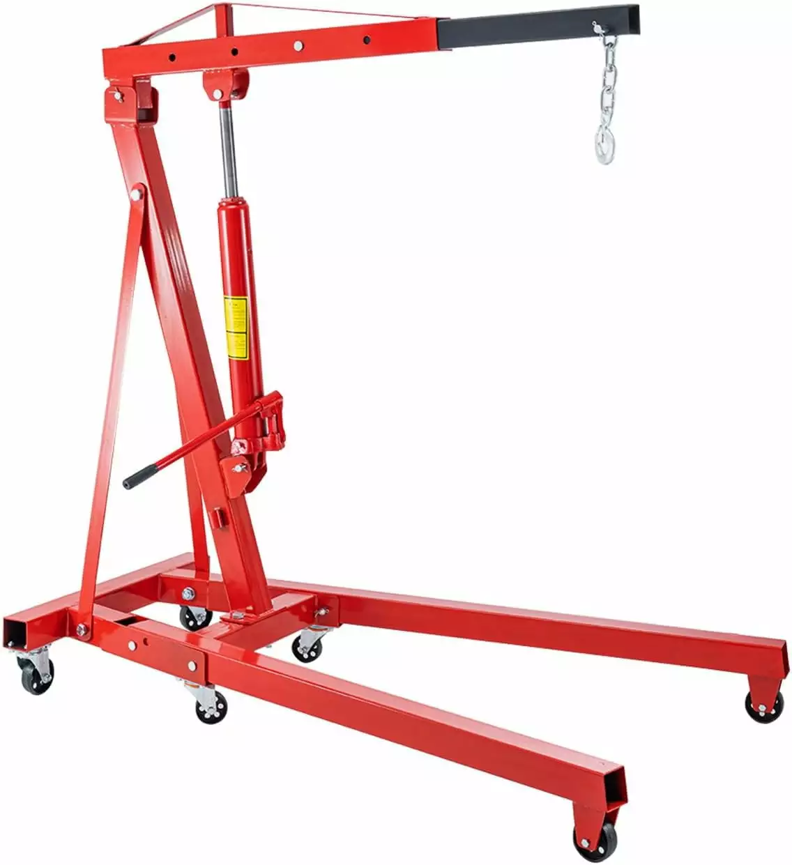 2-Ton Folding Engine Crane. Heavy Duty Hydraulic Engine Lift with 6 Casters(4 Swivel Casters). Cherry Picker Engine Hoist with Telescopic Boom. 4409LBS