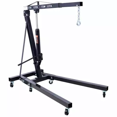 2 Ton Folding Engine Hoist Cherry Picker Shop Crane Hoist Lift. Heavy Duty Steel with 6 Iron Caster Wheels (Black)