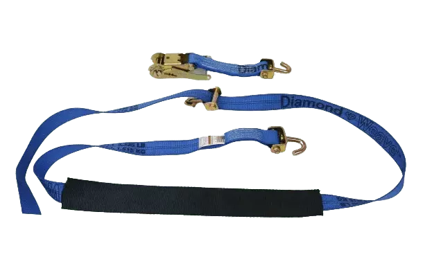 2 x 12' Ratchet Wheel Strap with Low Profile Sleeve - 3.333 lbs WLL. Blue Diamond Weave Polyester