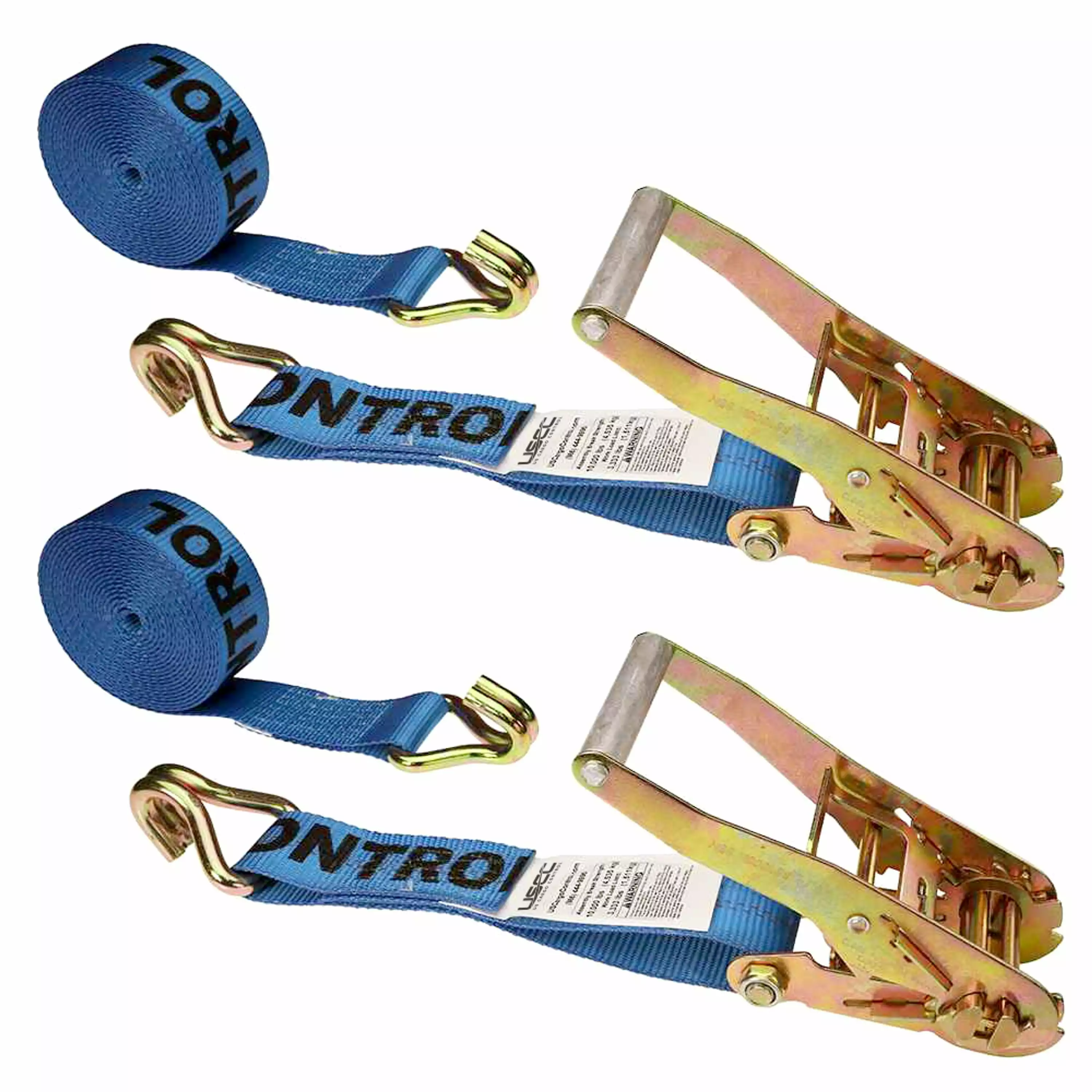 1 x 20' Ratchet Strap w/ J-Hook & D-Ring (Blue) - 4 Pack