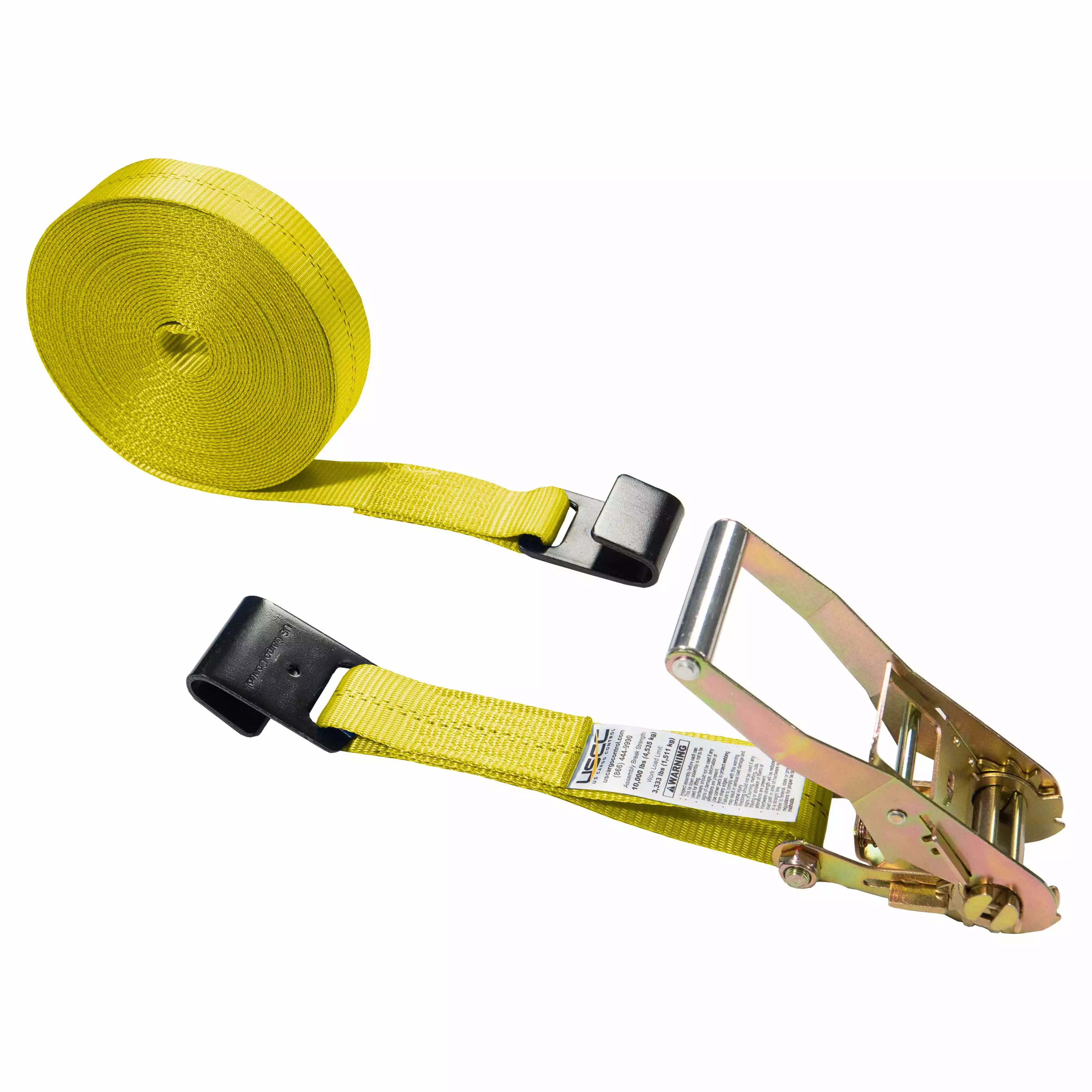 2 x 50' Yellow Ratchet Strap w/ Black Flat Hooks