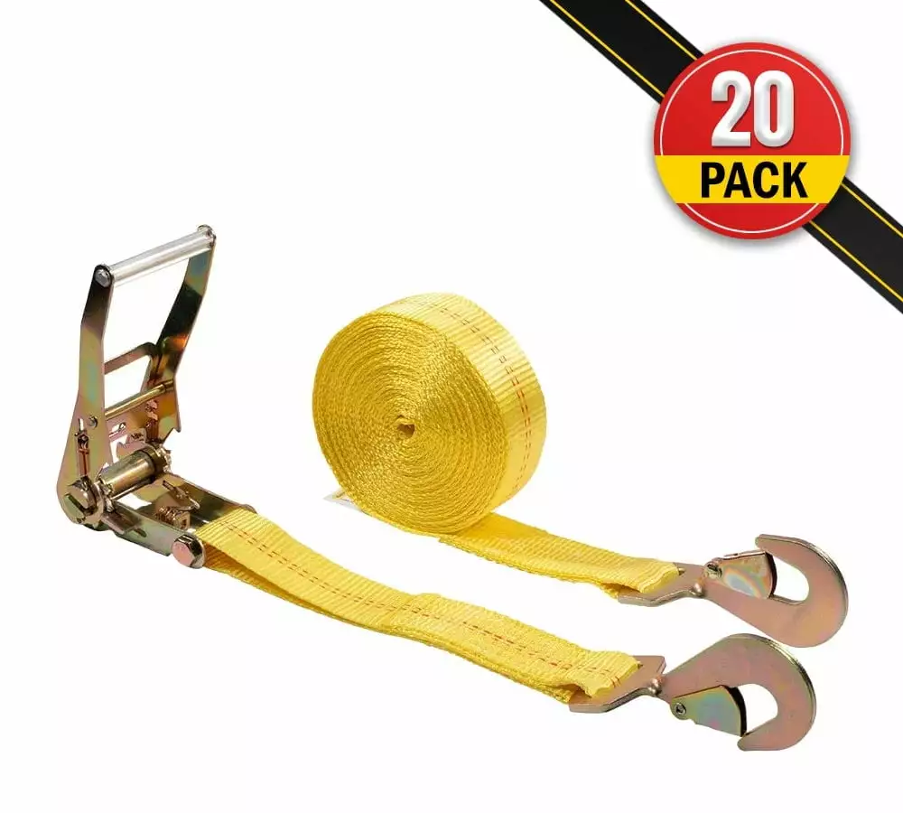 20 Pack 2 Inch x30 ft Ratchet Straps with Snap Hooks - 3335 LBS Working Load Limit -Yellow Car Tie Down Straps for Trailers with Locking Hooks