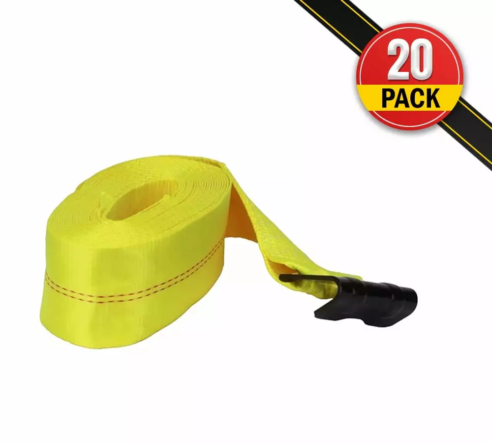 20 Pack 4x35' Winch Straps - Yellow Heavy Duty Tie Down Truck Straps w/Flat Hooks - Cargo Straps tie Down for Flatbeds. Trucks. Trailers. Farms