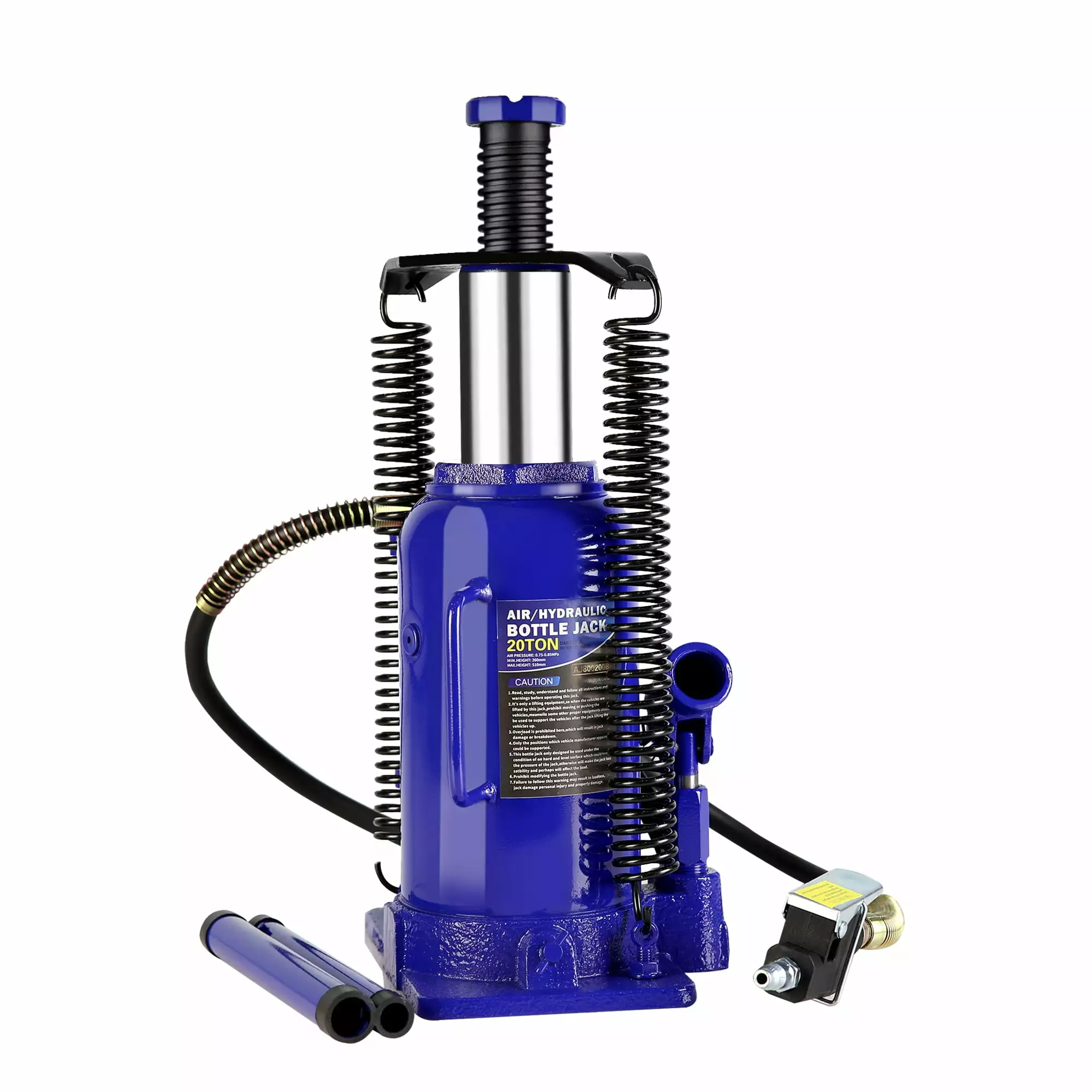 20 Ton Pneumatic Air Hydraulic Bottle Jack - Heavy Duty Auto Truck Travel Trailer Repair Lift - Blue Steel Construction