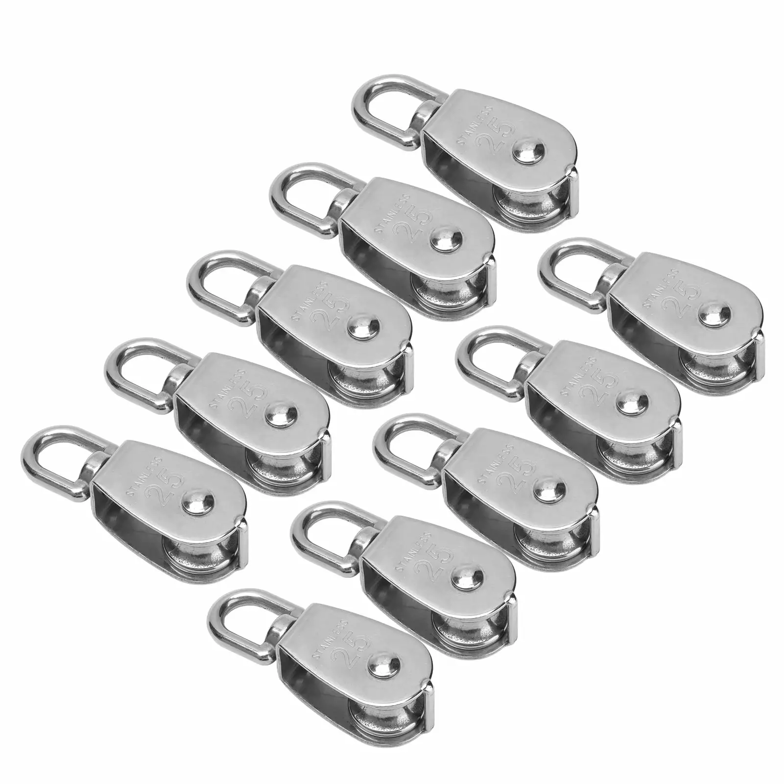 2024 10Pcs Single Pulley Block Crane Stainless Steel Wire Rope Lifting Hook Hanging Towing WheelM25 g