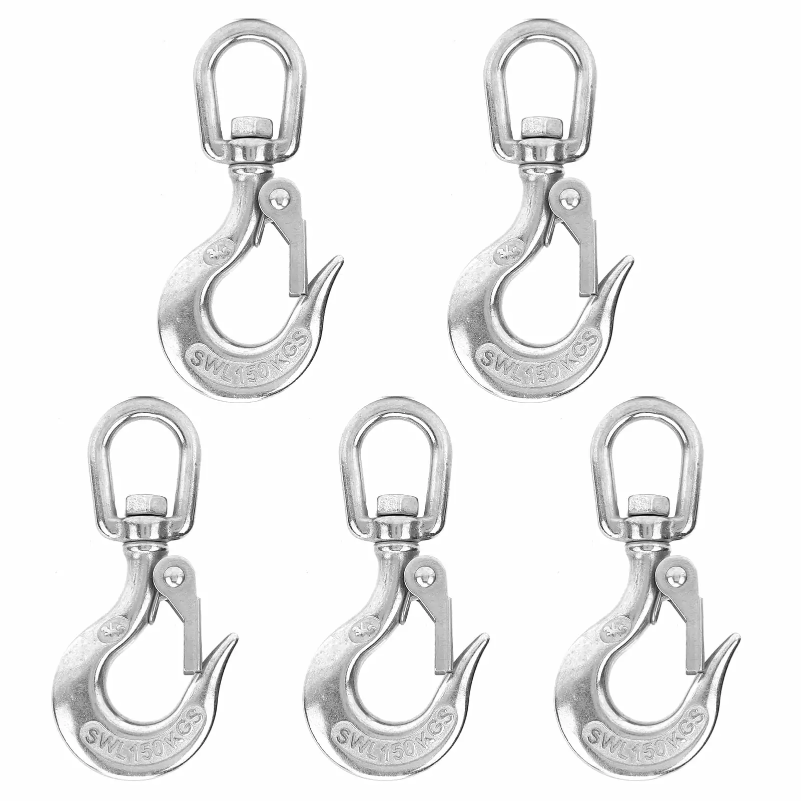 2024 .5pcs Stainless Steel Eye Slip Hook with Safety Latch Lifting Hoisting Chain Hooks