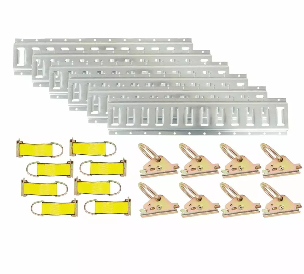 22 Pieces E-Track Tie Down Kit - 6 Galvanized Horizontal 5' E Track Rails. 8 D Rings. 8 Rope Tie Offs - Heavy Duty E Track Accessories for Enclosed Trailers & Vans