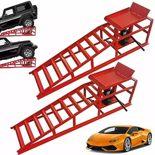 2PCS Auto Car Truck Service Ramps Lifts. 10000lbs Heavy Duty Hydraulic Car Ramps Lift for Car Repair