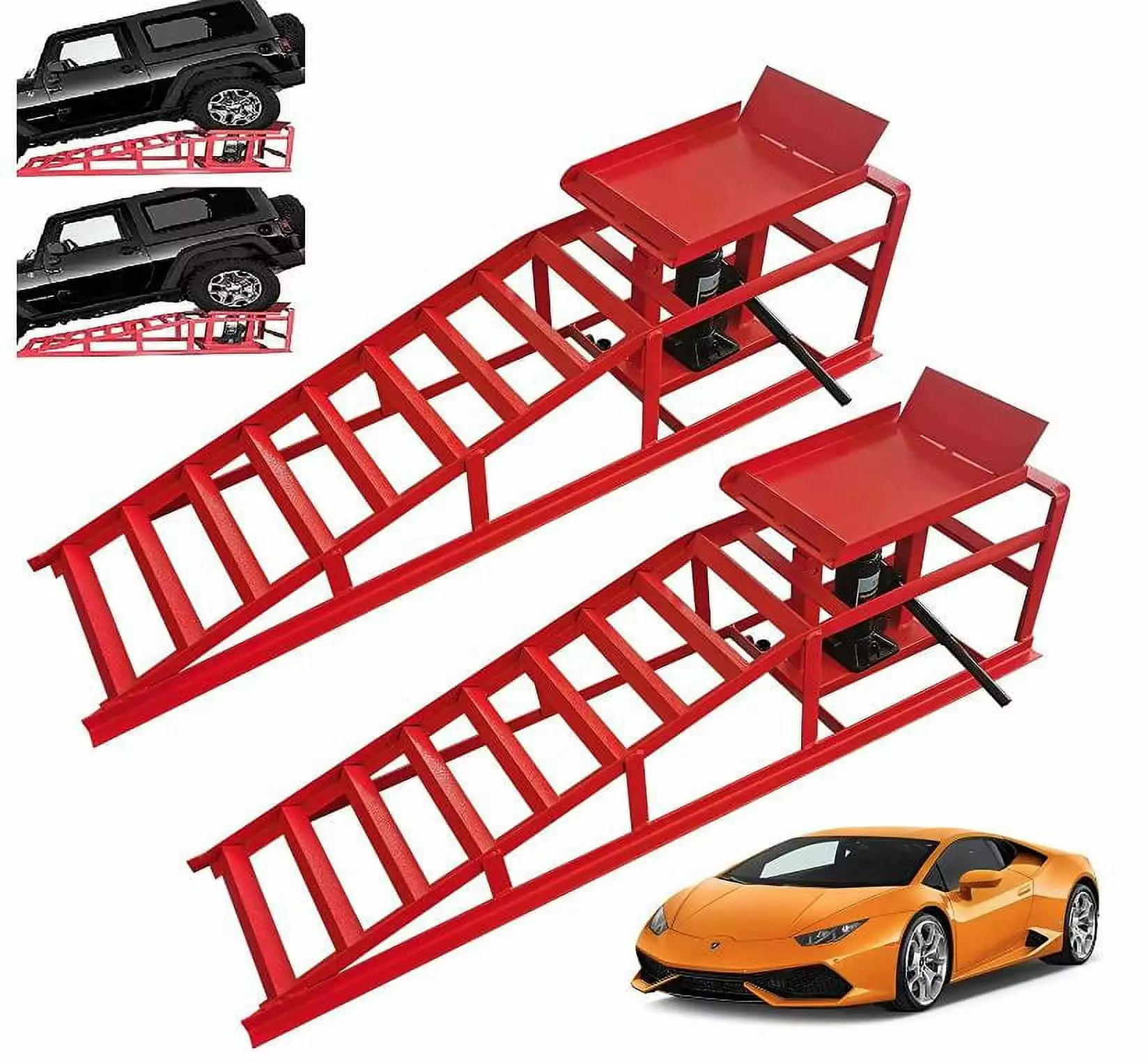 2PCS Automotive Car Service Ramp 3T 10000lbs Low Profile Car Lift Service Ramp Truck Trailer Garage 5 Tons 5T.Automotive Hydraulic Lift Repair Frame Lift. Height Hydraulic Vehicle Ramp.RED