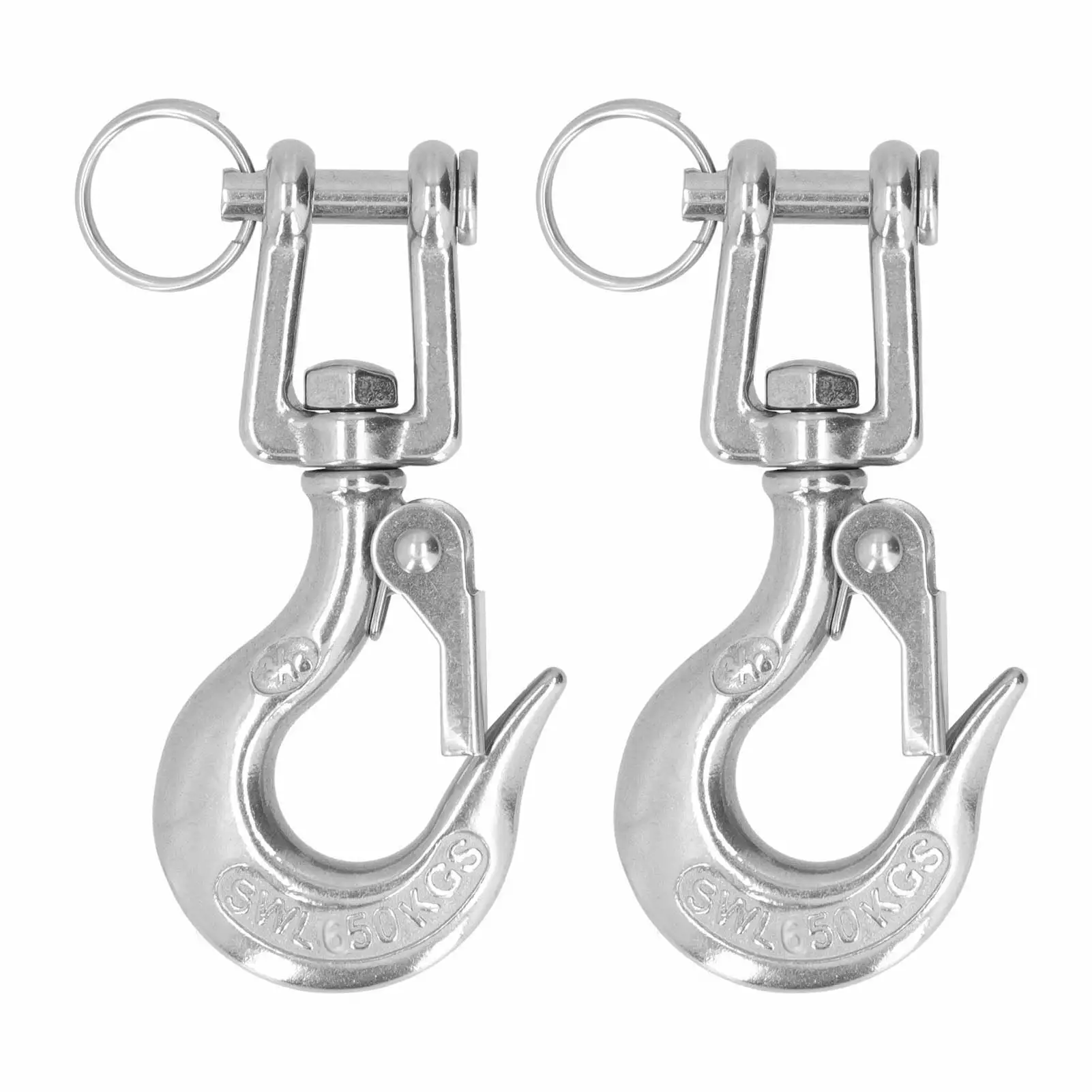 (2Pack) 2Pcs Lifting Clevis Chain Hook 304 Stainless Steel Rigging Accessory with Safety Latch(5/16650kg )