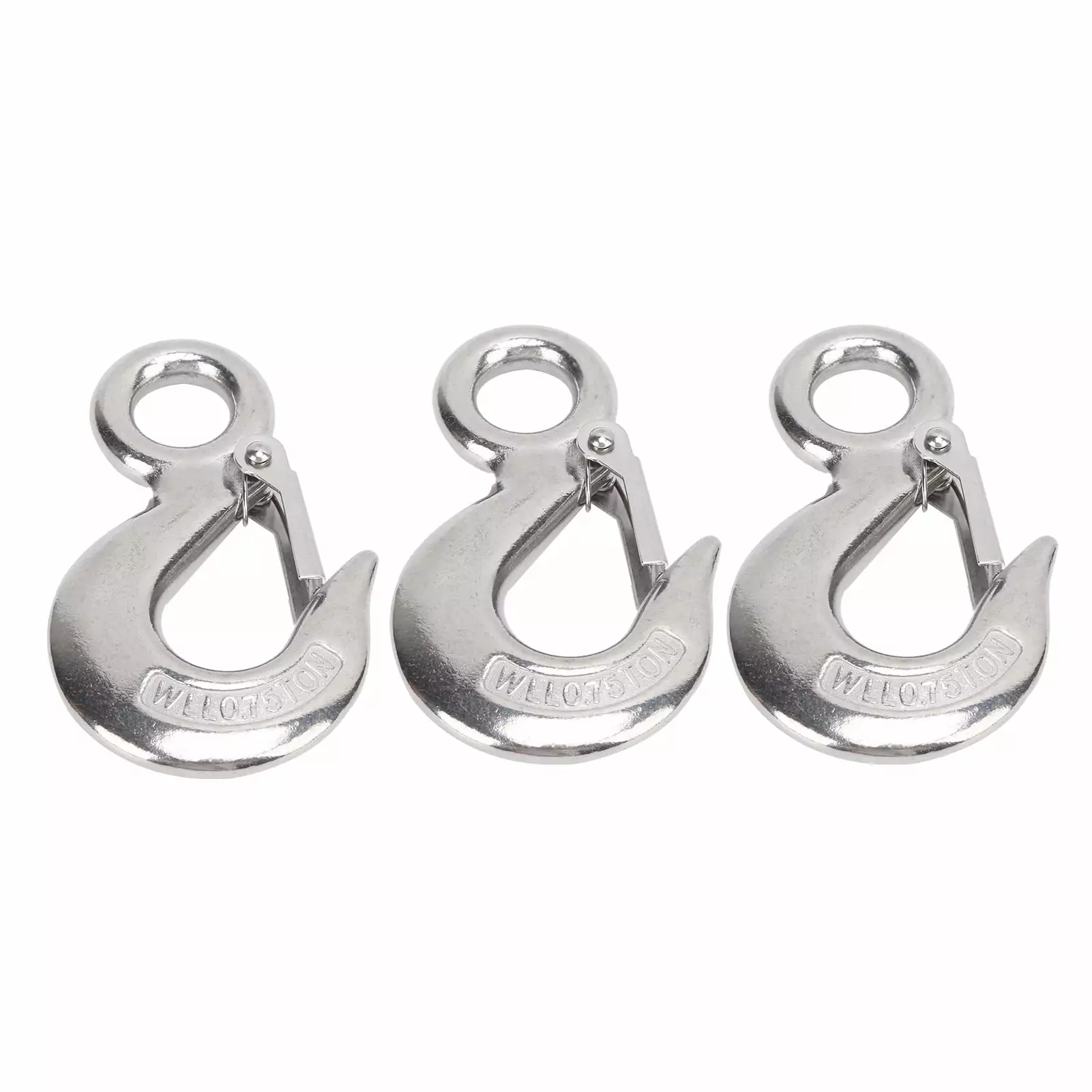 (2Pack) 3pcs Eye Slip Hook with Safety Latch Stainless Steel Marine Lifting Eye Hoist Sling Hook0.75T