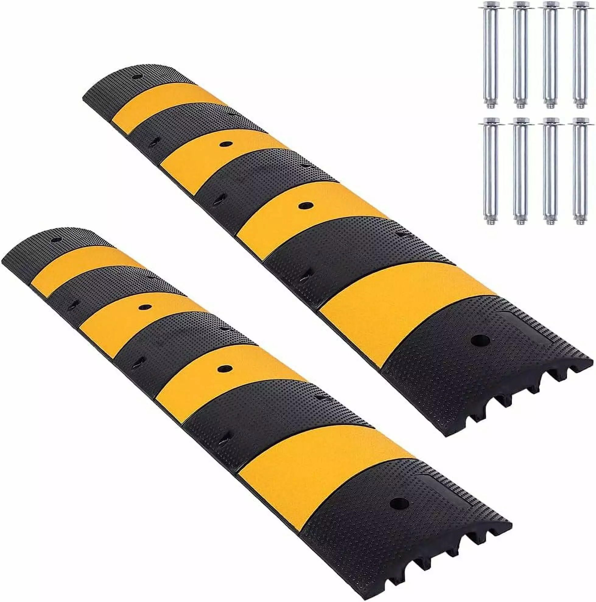 2Pcs 2 Channel Rubber Cable Protector Ramp. 22046 lbs Load Capacity. 72.4 Long Traffic Speed Bump with 8 Bolts