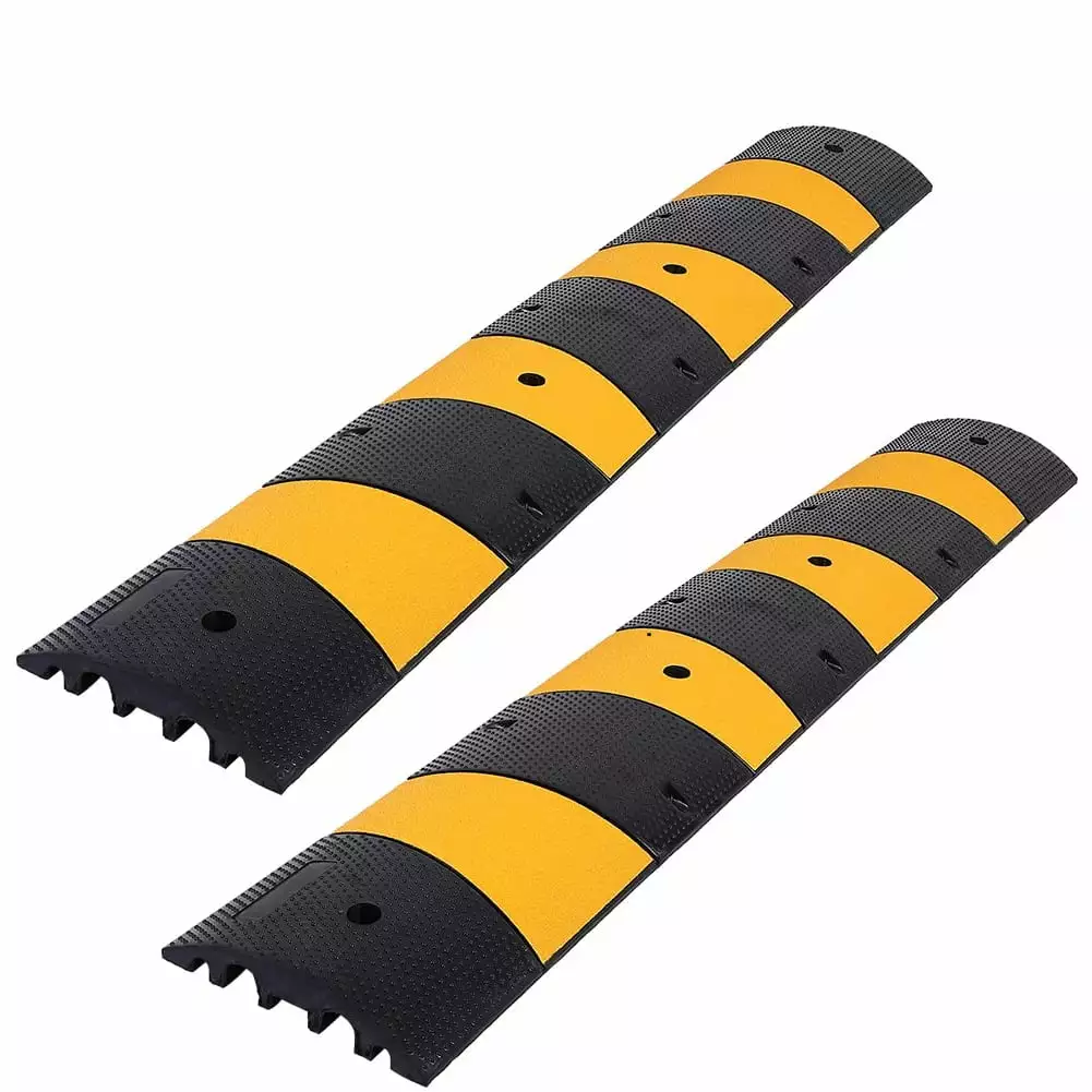 2Pcs Rubber Speed Bump. 22000Lbs Load Capacity Reductores with 8 Bolt Spikes Anchors. 6 Feet Deceleration Ramp for Asphalt Concrete Traffic Driveway