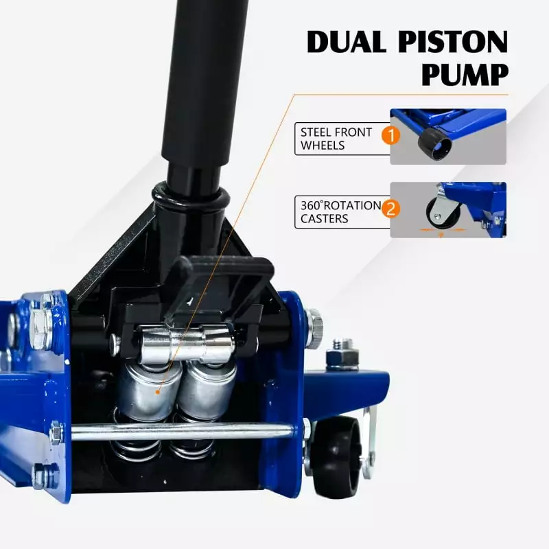 3 Ton Low Profile Floor Jack. Professional Low Profile Hydraulic Jack. Heavy Duty Steel Racing Floor Jack with Dual Piston Quick Lift Pump. 3 Ton (6.600 lb) Capacity. Lift Range 3.1-20