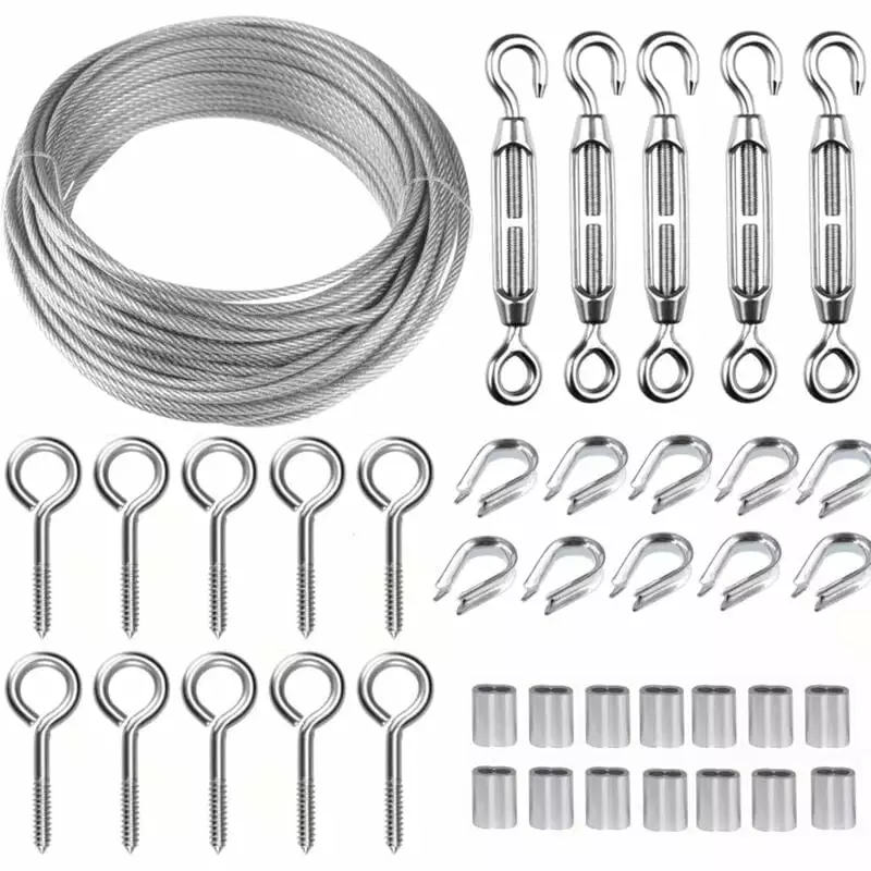 30m/2mm Stainless Steel Wire Rope Kit with M5 Heavy Duty Wire Tensioner. Fence Wire Roll Kit. Cable Guardrail Kit. Garden Wire Tensioners for Climbing Plants