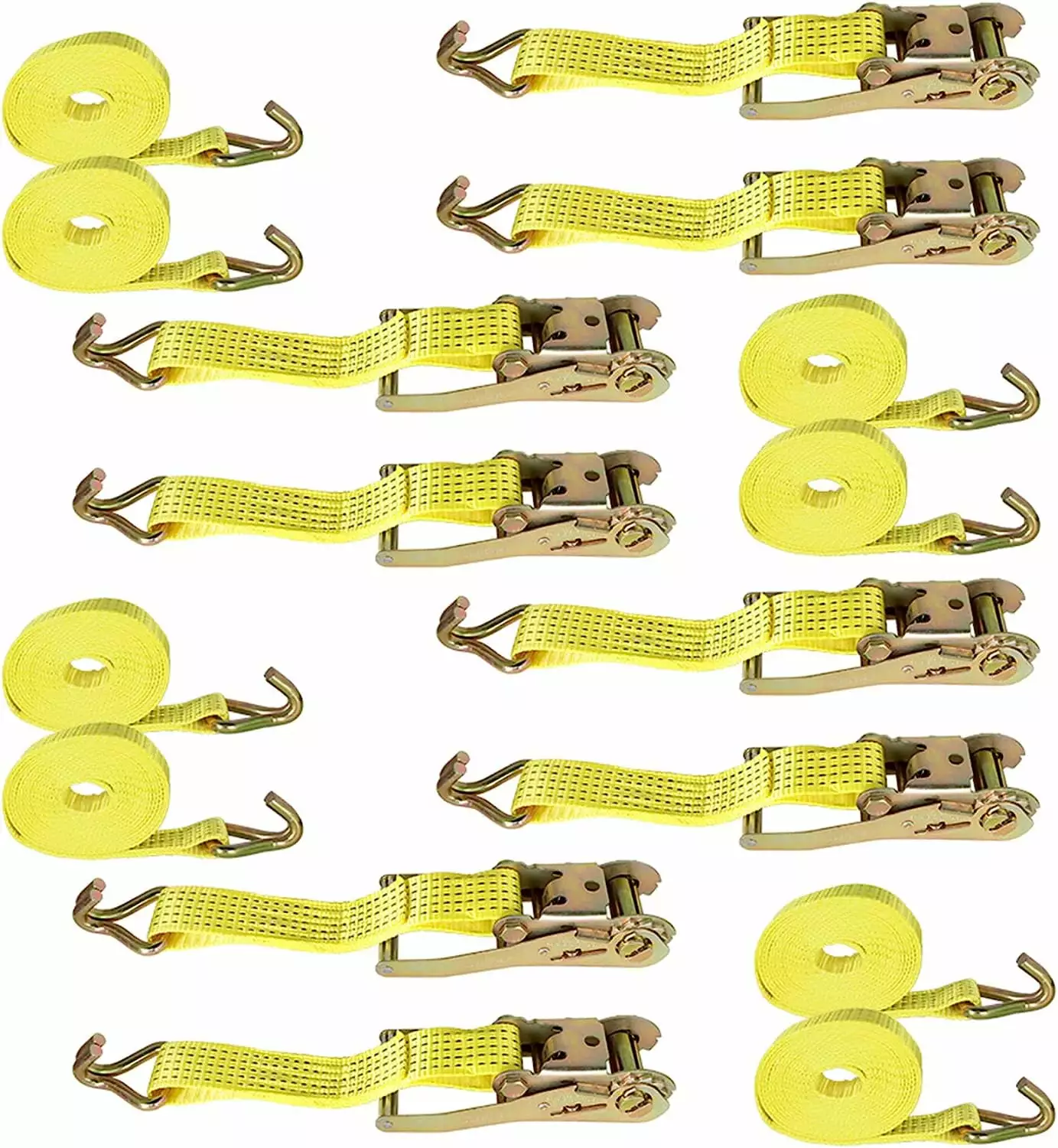 PET-U 2 Inch x 15 Foot Ratchet Belt 5000Lbs Heavy Ratchet Cargo Belt with J Hook Suitable for Transportation and Fixation Yellow 8 Pieces