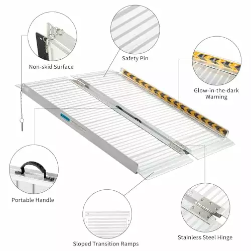 3FT Wheelchair Ramp Non Skid Threshold Ramp 36Inch Portable Aluminum Foldable Mobility Scooter Ramp Home Steps Stairs Doorways Curbs Foldable Ramp 36 L x 28.3 W 600LBS Capacity