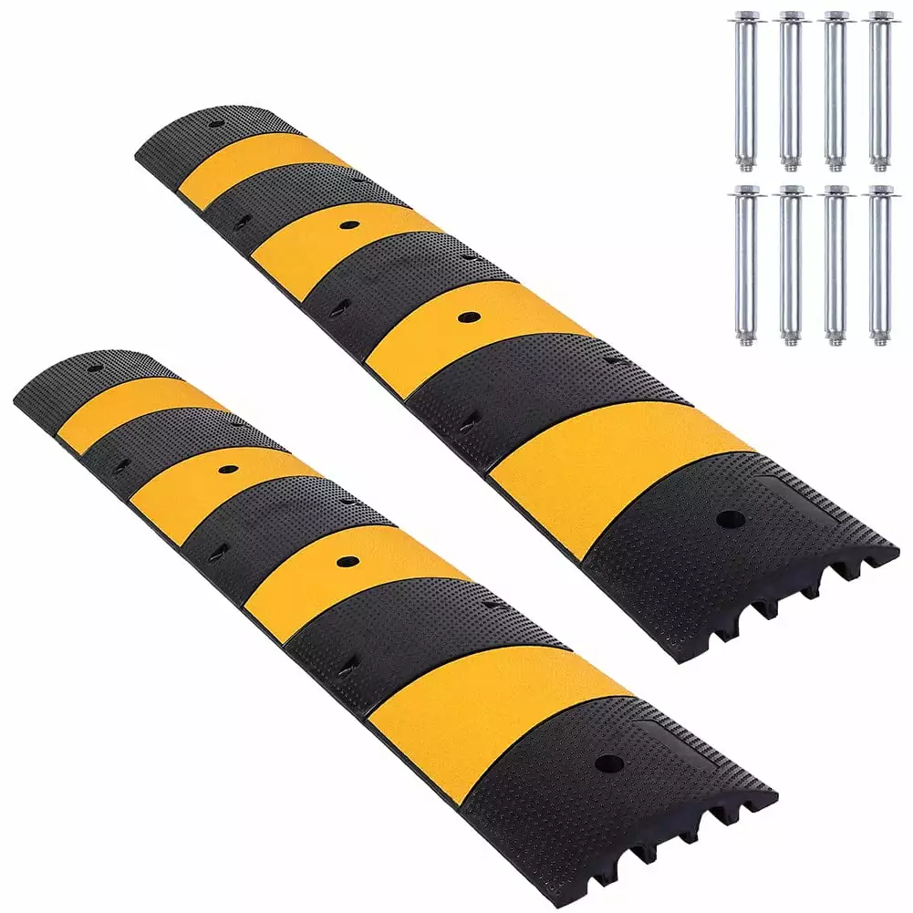 Rubber Speed Bump. 2pcs 6 Feet 2 Channel Speed Bump Hump. 72 Long Modular Speed Bump 22000 LBS Load Capacity with 8 Bolts for Garage Gravel Roads Asphalt Concrete (72 x 12 x 2.4 Inch)