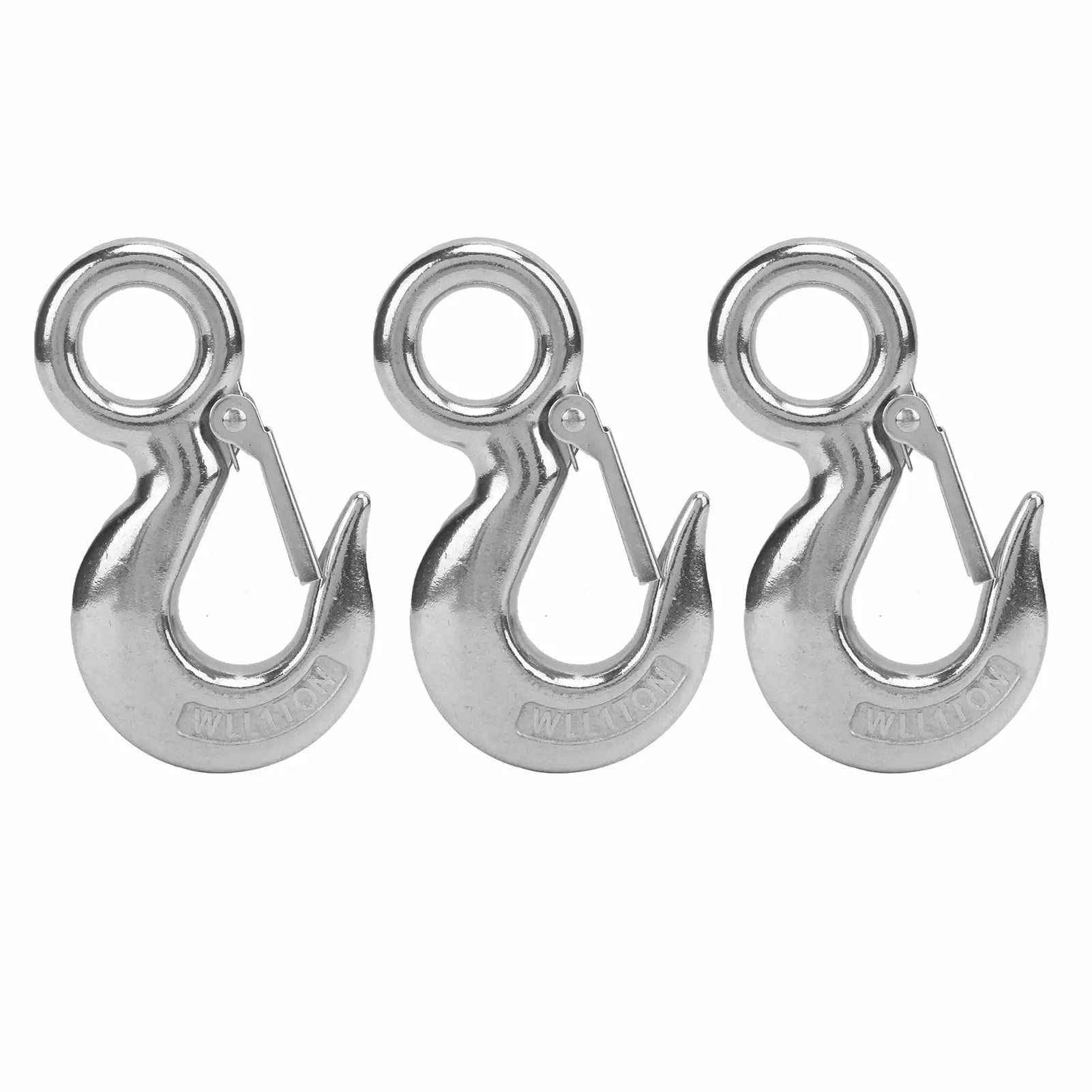 3pcs Eye Slip Hook with Safety Latch Stainless Steel Marine Lifting Eye Hoist Sling Hook1T