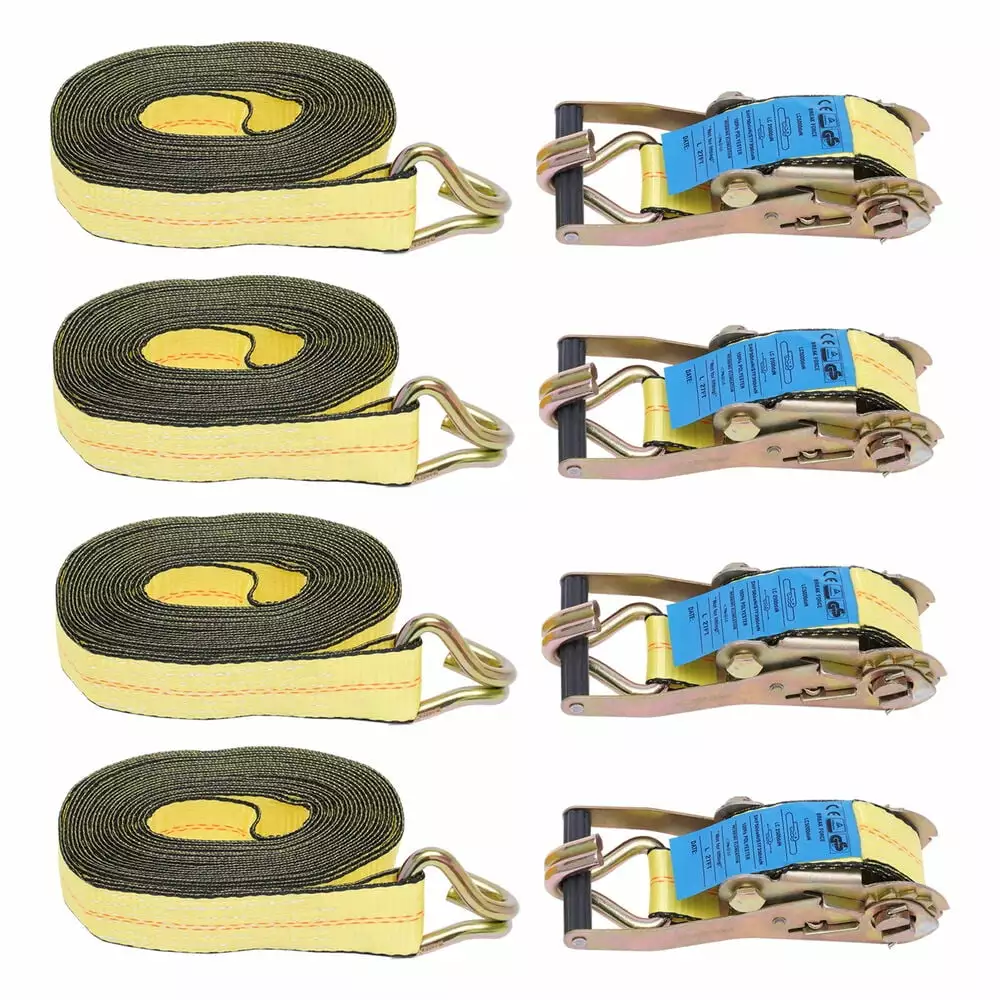 4 PACKs Tie Down Straps Ratchet Double J Hook Heavy Duty 11000 lbs 2''x 27ft NEW