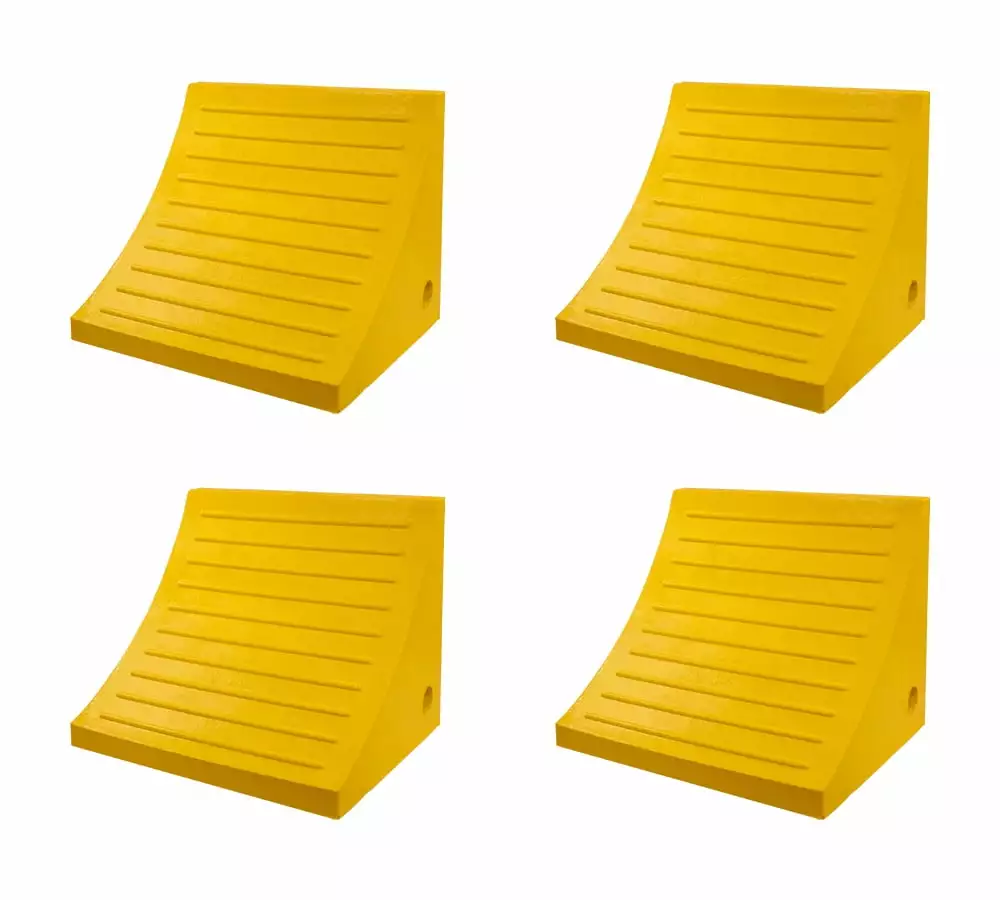 4 Pack 15x10-1/2x12 Polyurethane Wheel Chock W/ Mounting Holes for RVs. Semi Trucks & Trailers - 60 Ton Load Capacity - 40-3/16 Tire Compatibility - Orange