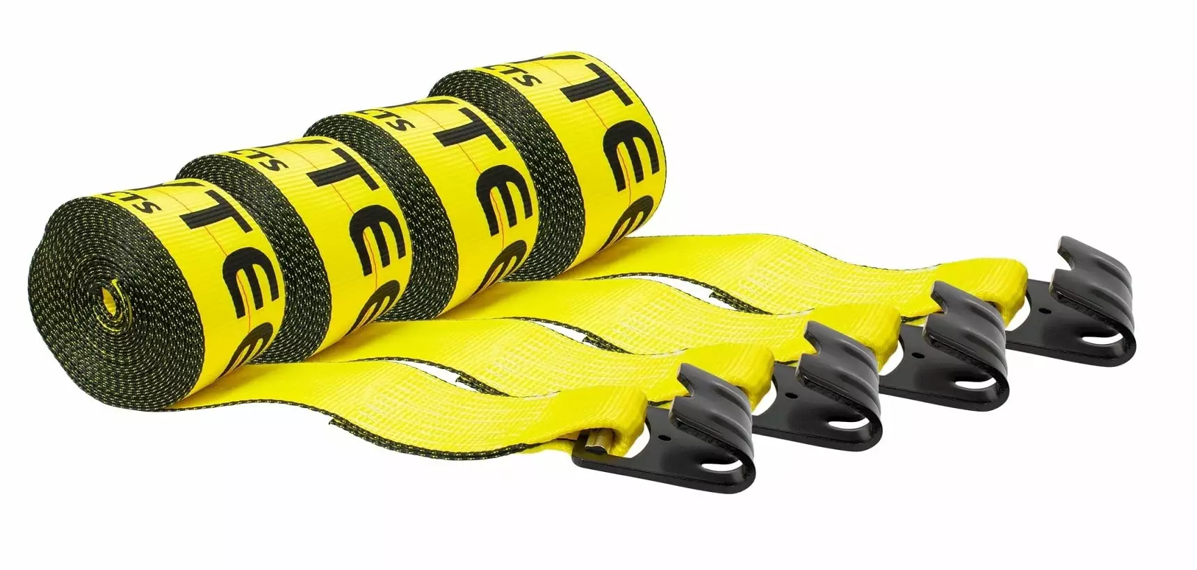 4 Pack 4x35' Winch Straps - Yellow Heavy Duty Tie Down Truck Straps w/Flat Hooks - Cargo Straps tie Down for Flatbeds. Trucks. Trailers. Farms