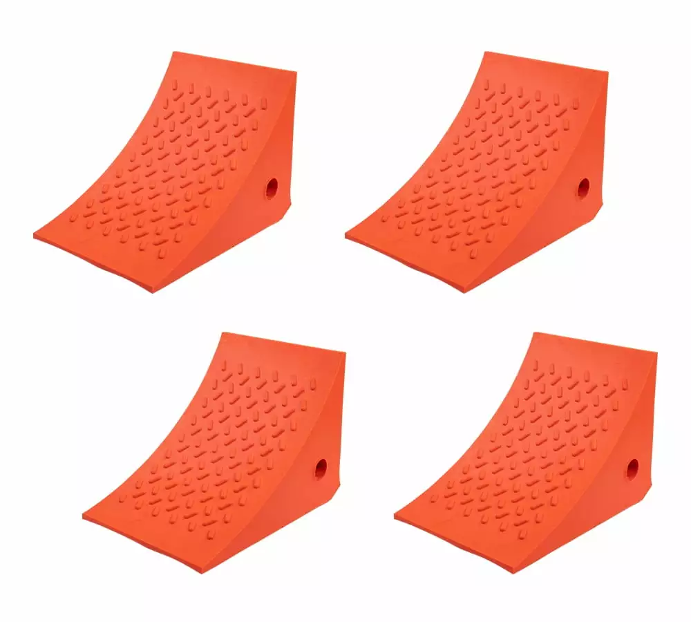 4 Pack Polyurethane Small Wheel Chock W/Mounting Holes for RVs. Semi Trucks & Trailers - 40 Ton Load Capacity Heavy Duty Wheel Chocks for 32-1/8Tire Compatibility (11x8x8)