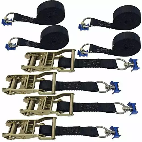 4 Pairs of 1in Ratchet Straps with L-Track Fittings (8ft. Black)