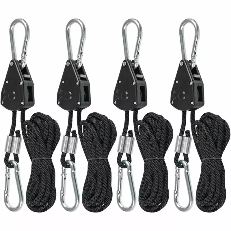 4 Pcs Ratchet Ropes with Hooks for Lamp or Plants. Adjustable Hook Rope 200cm Long (2 Pair)