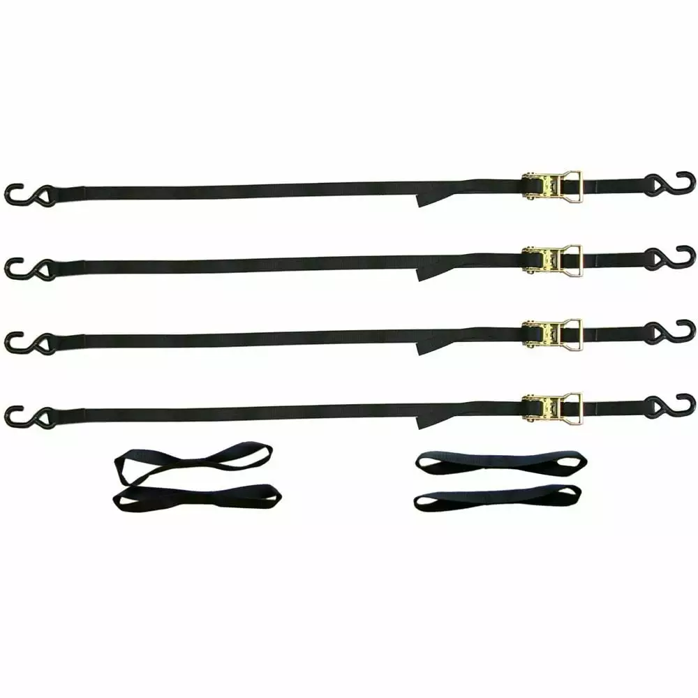 4 Pack 2 x 27' J Hook Ratchet Tie Downs w/Rubber Padded Grips 10.000lbs