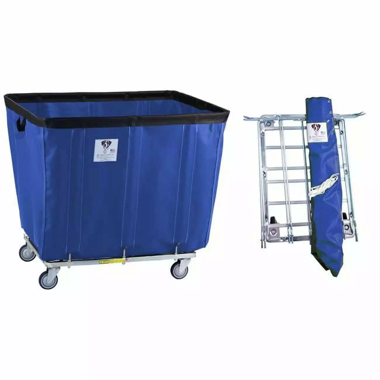 418KDC-BL 18 Bushel UPS & FEDEX ABLE Vinyl Basket Truck All Swivel Casters. Blue - 44.5 x 32 x 38.75 in.