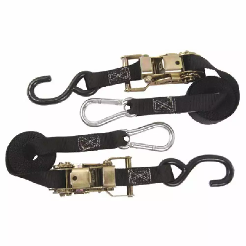 Rider Cargo Ratchet Tie Downs W/Carabiner Black