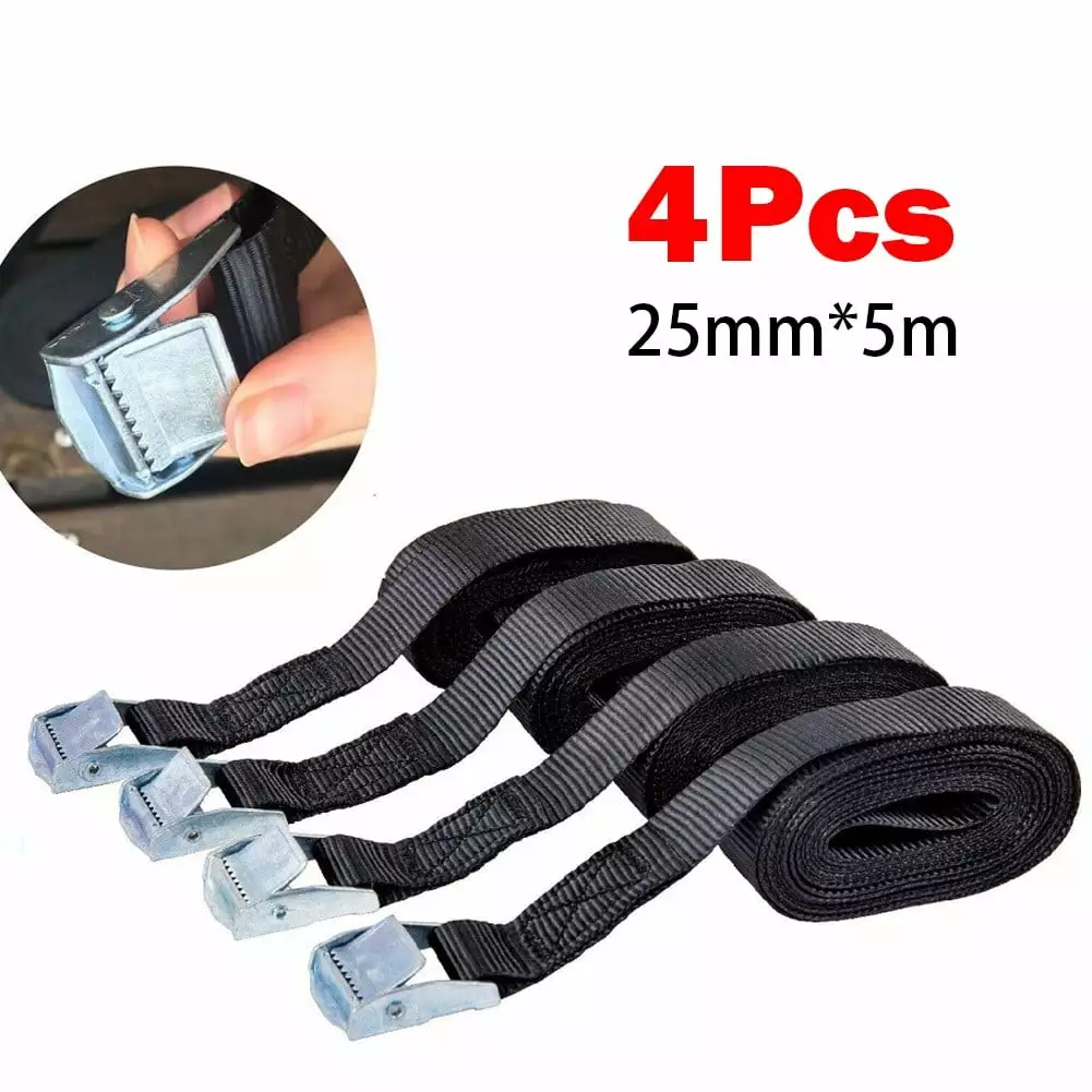 4PCS 5M Buckle Cam Tie Down Belts Cargo Straps Lugga Roof Rack Lashing Rope