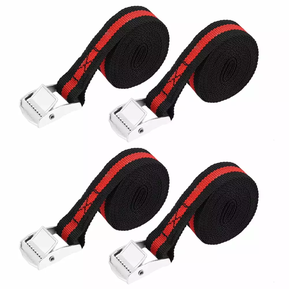 Unique Bargains Car Tie Down Strap Adjustable 500cm 16.4ft Cam Buckle Lashing Straps Cloth Black Silver Tone (Set of 2)