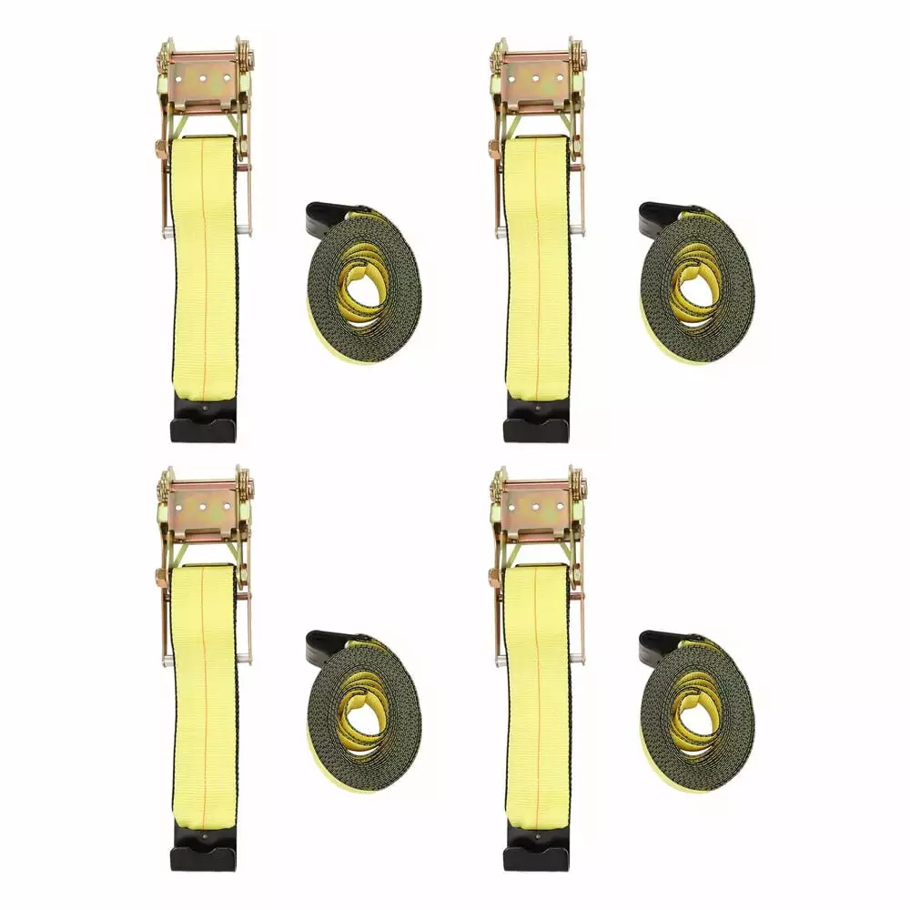 4Pcs Ratchet Lashing Straps Flatbed Truck Trailer Tie Down Strap w/ Flat Hooks