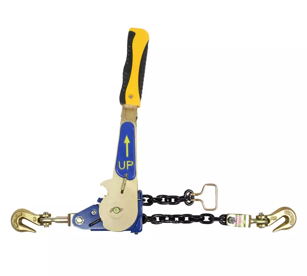 5/16-3/8 Easy Ratchet Chain Binder with Grab Hooks & 5400 lbs WLL - Heavy Duty Tie Down Ratchet Load Binder for Flatbed Trailers & Trucks